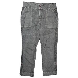 Sundance Women's Petite Gray Organia Linen Blend Pants Sz 6P Lace Trim Bohemian
